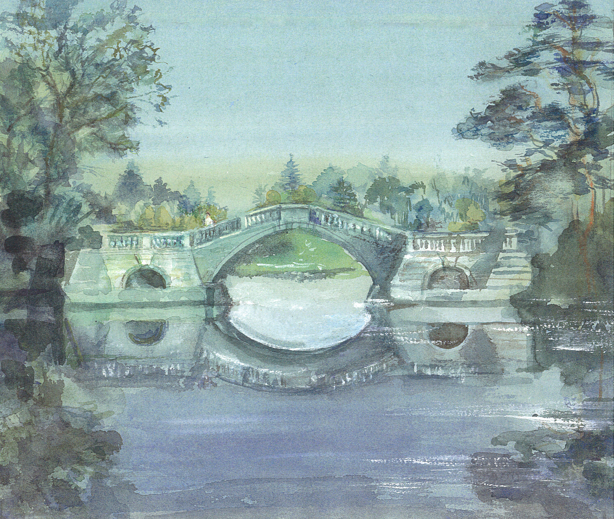 Gorbaty Bridge in Gatchina Palace park. 2002. Tinted paper, water color, white.
