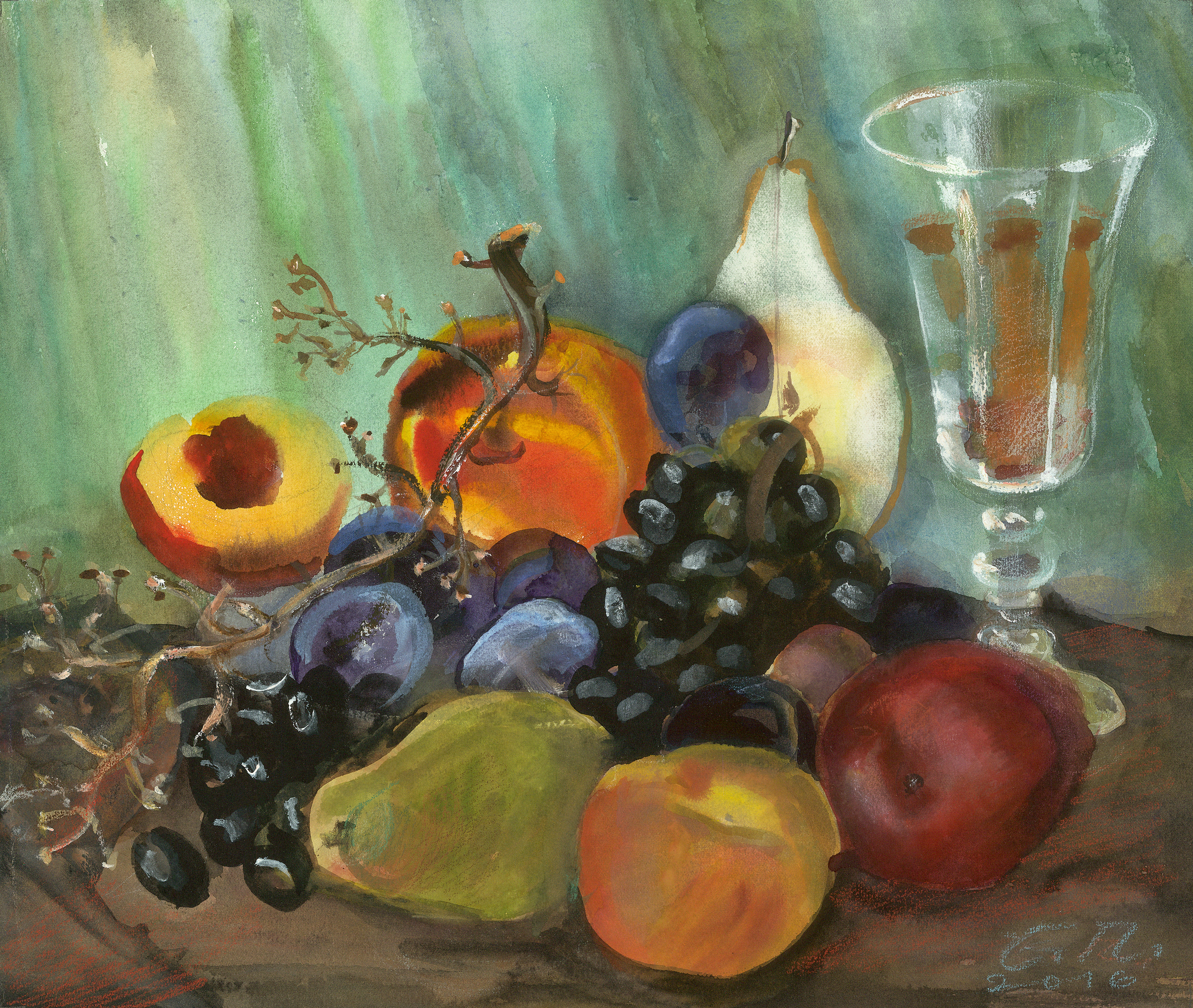 Still Life with Peaches. 2016. Tinted paper, water color, white.