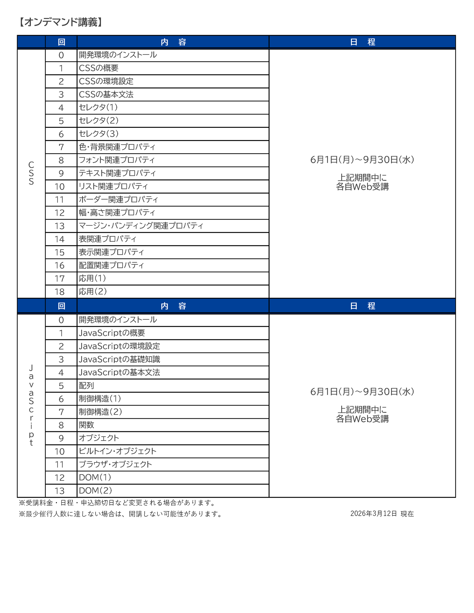 CSS,JavaScriptカリキュラム