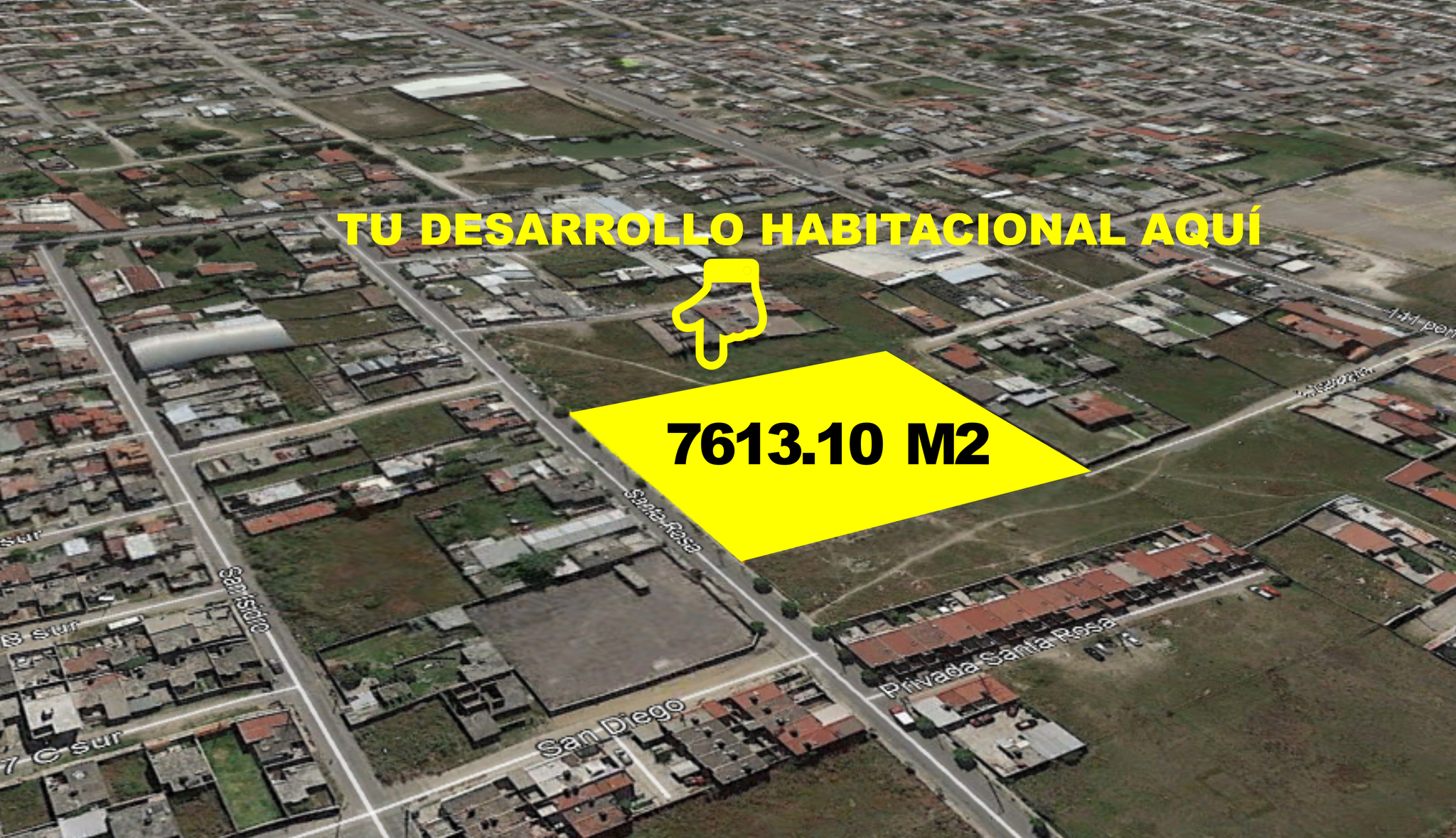 Vista Aérea perfilada desde punto norponiente de terreno en venta en Castillotla 