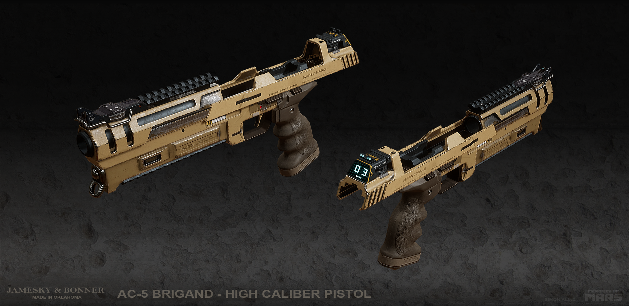 One handed shotgun pistol design for Memories of Mars. First person ingame model.