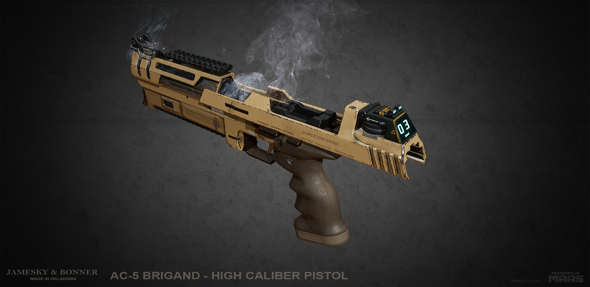 One handed shotgun pistol design for Memories of Mars. First person ingame model.