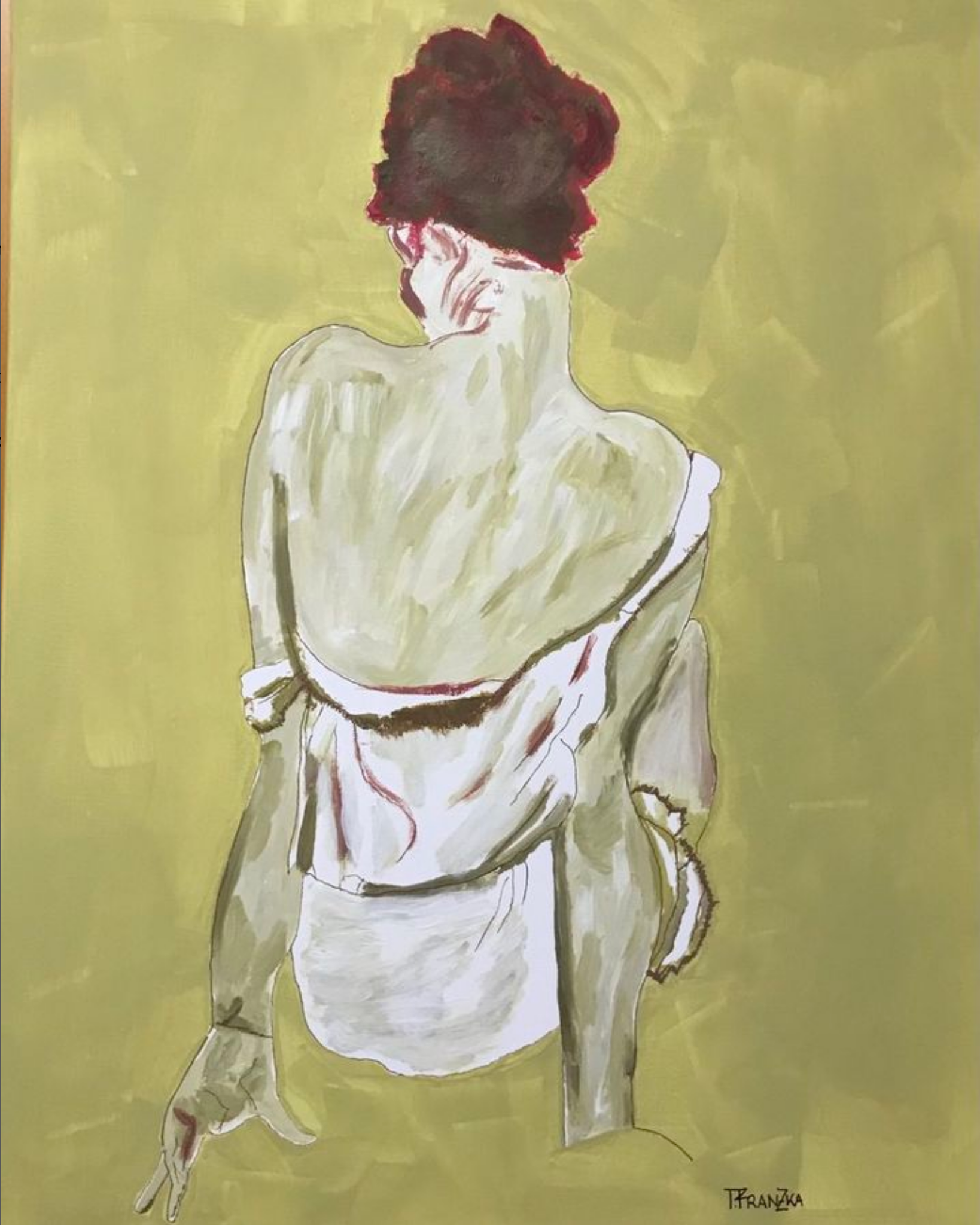 sitting woman Egon Schiele Acryl 75x58cm