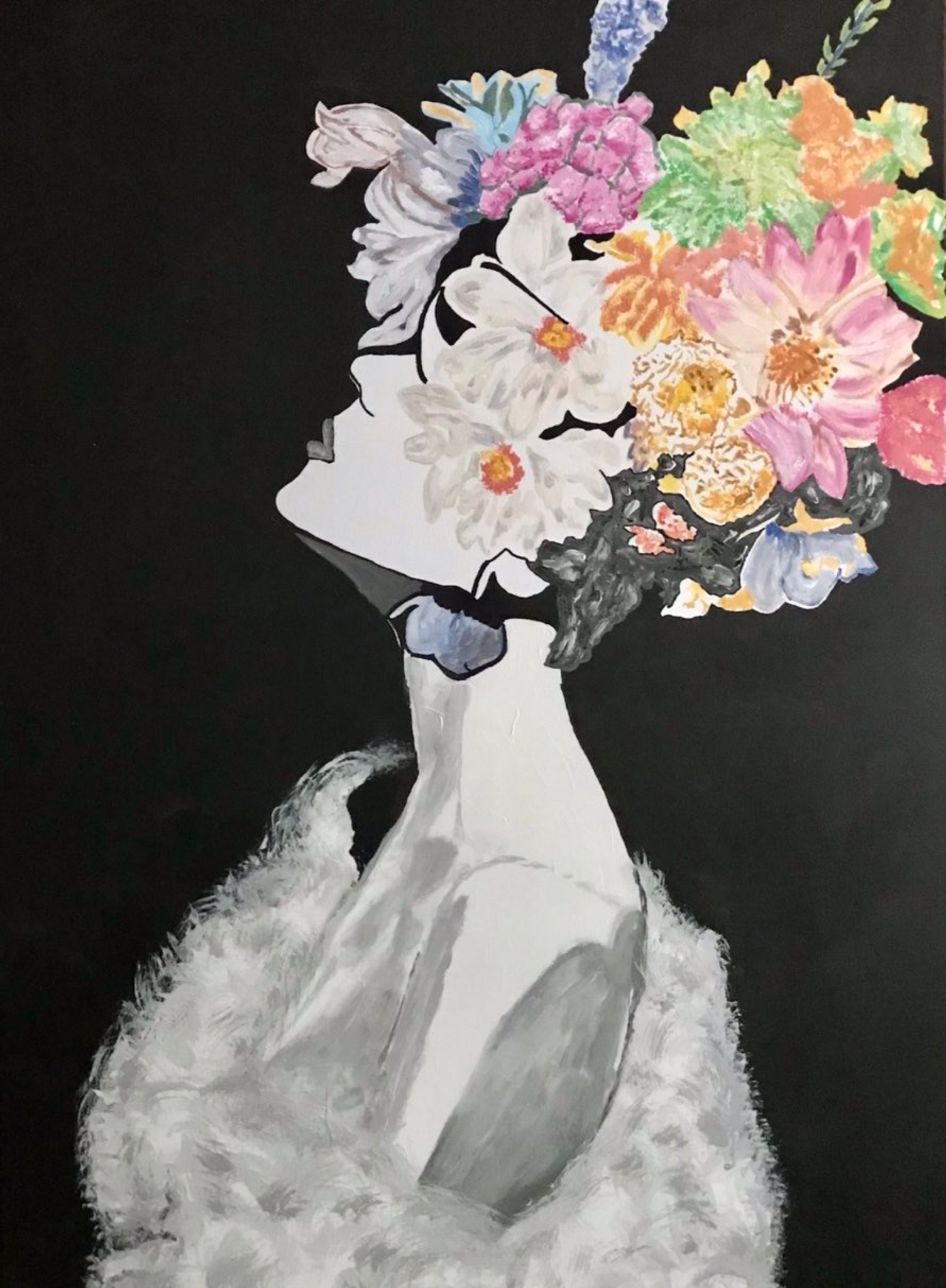 head of flowers Acryl 120x80cm