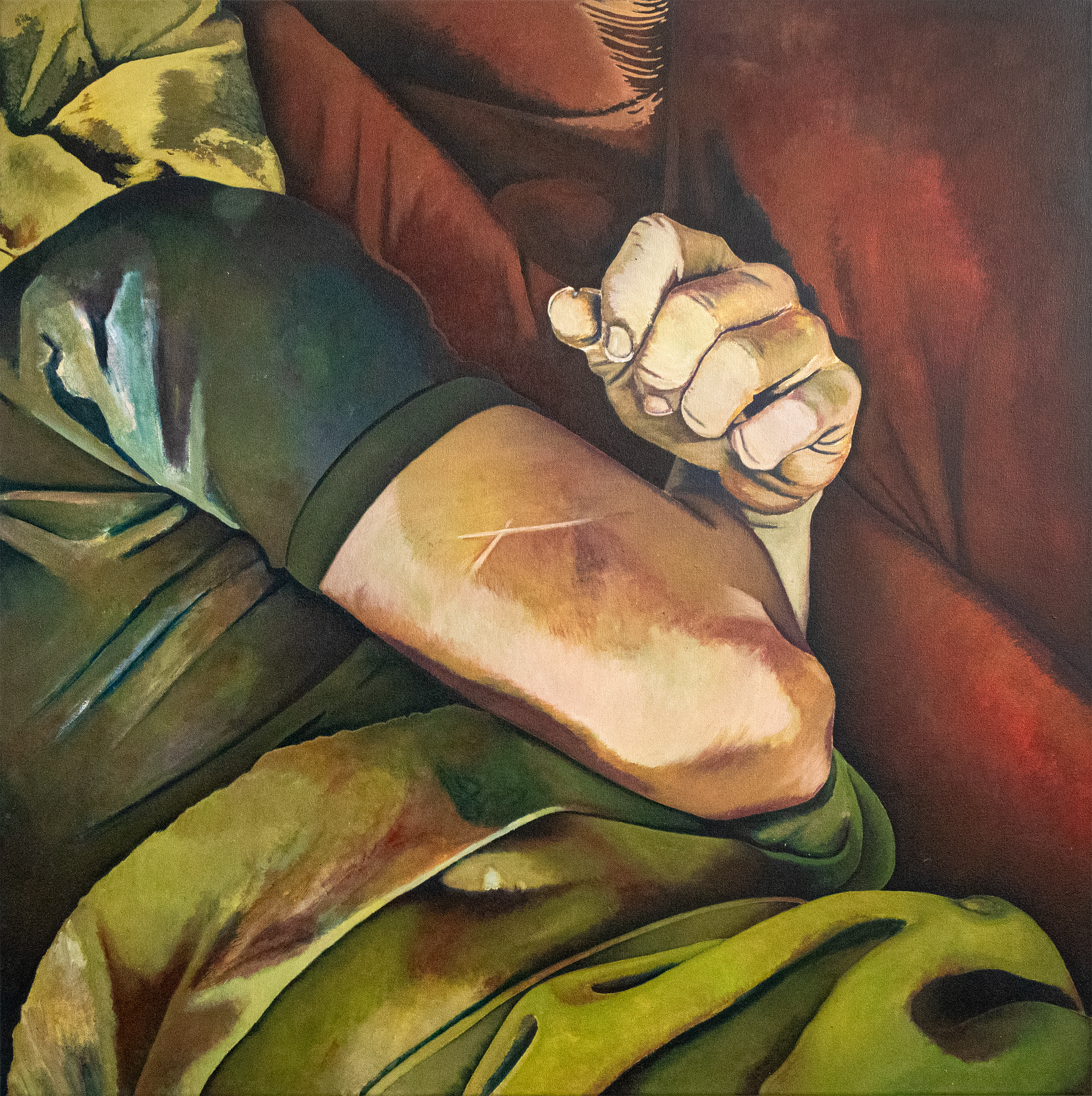 Marcel van Beek: »Im Schlaf« | Acryl auf Leinwand | 100 x 100 cm | 2025