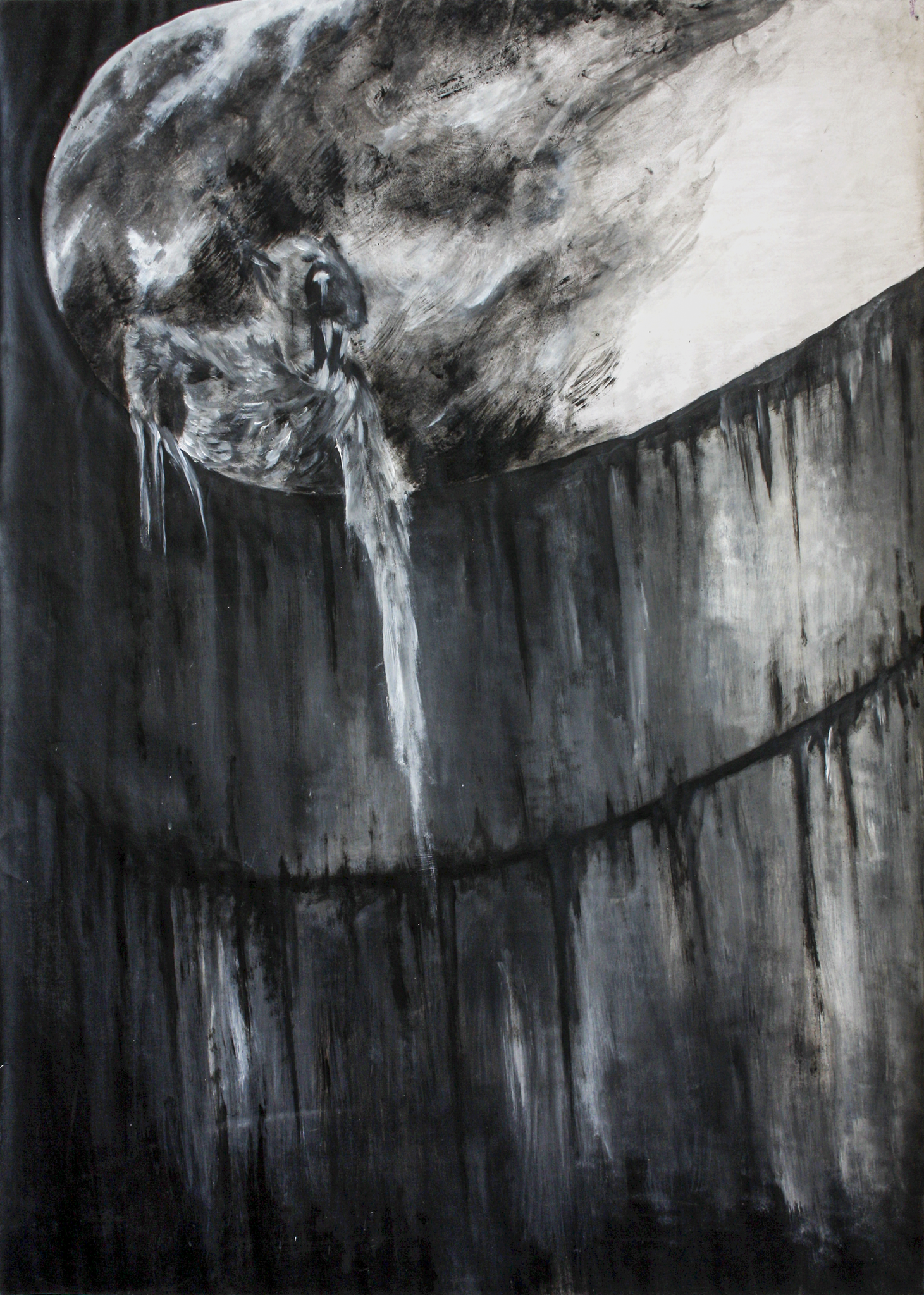 Marcel van Beek: »Der Schacht« | Acryl auf Papier im Schattenfugenrahmen | 100 x 70 cm | 2012 | Privatsammlung