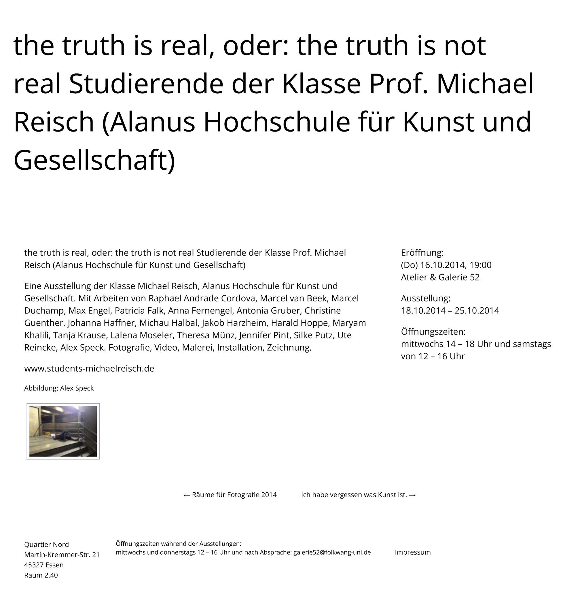 Galerie 52 der Folkwang-Universität der Künste, Essen | 2014