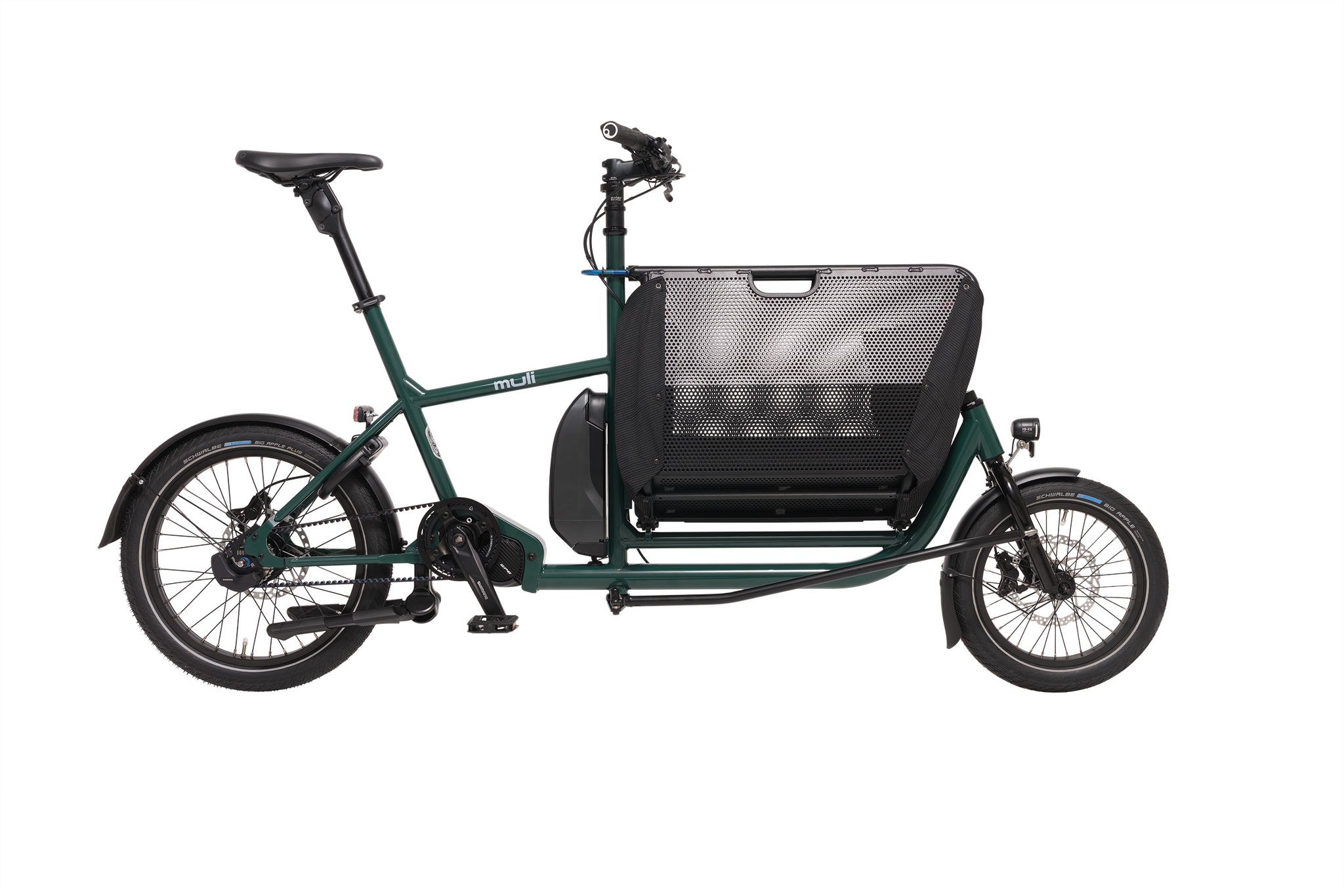 . Der Shimano EP6 Cargo Motor, der Gates Riemenantrieb und die Applikationen von Velco machen das Lastenradmodell muli Motor st pro zu einem echten Smartbike. 