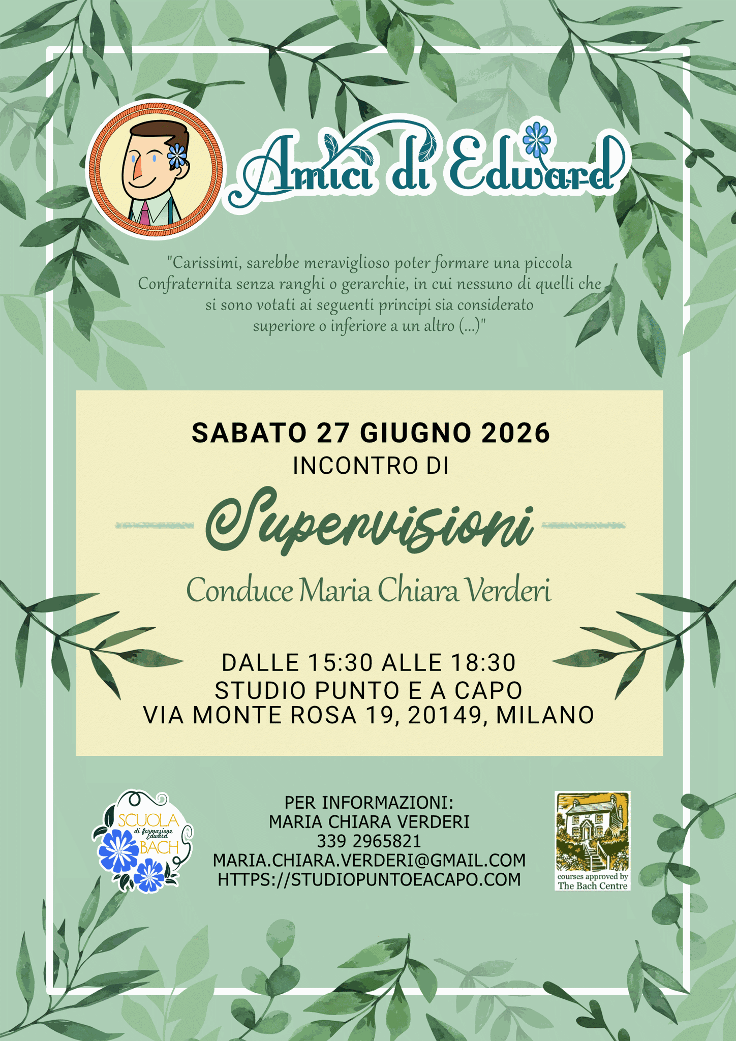 Milano, 27 Giugno 2026, modalità mista, per Gli Amici di Edward, incontro mensile dal titolo "Supervisioni" con Maria Chiara Verderi 