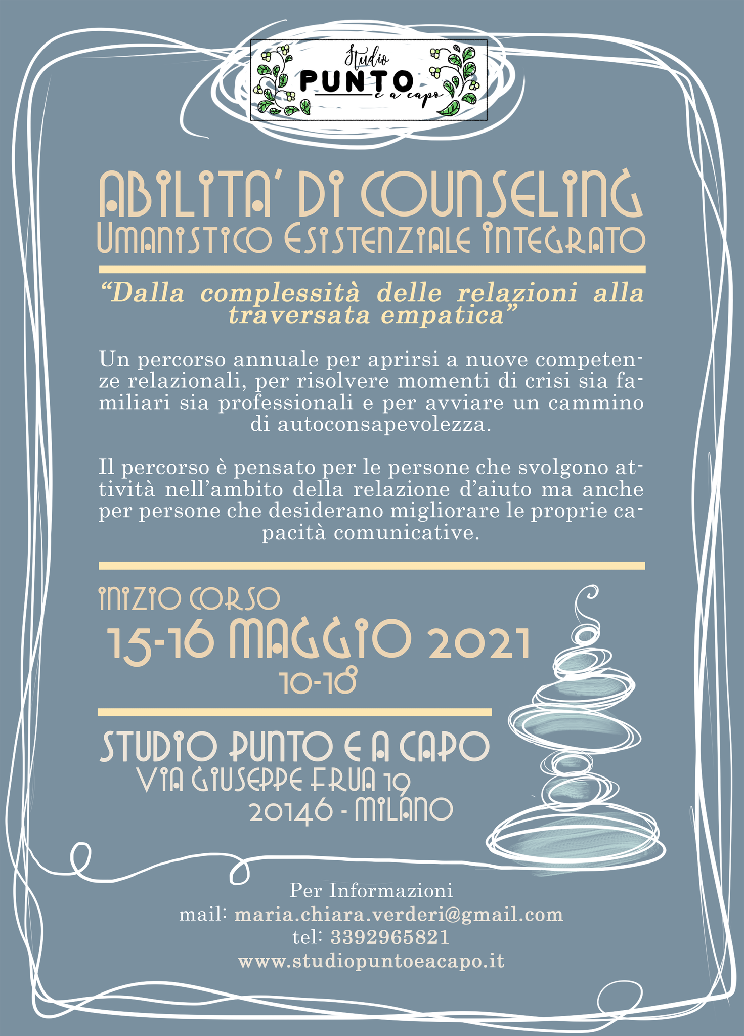 Milano, 18 e 19 Settembre 2021, Primo weekend del Corso Abilità di Counseling, con Maria Chiara Verderi, dott. Anna Salvadori, Massimo Pittella e dott. Franco Radice