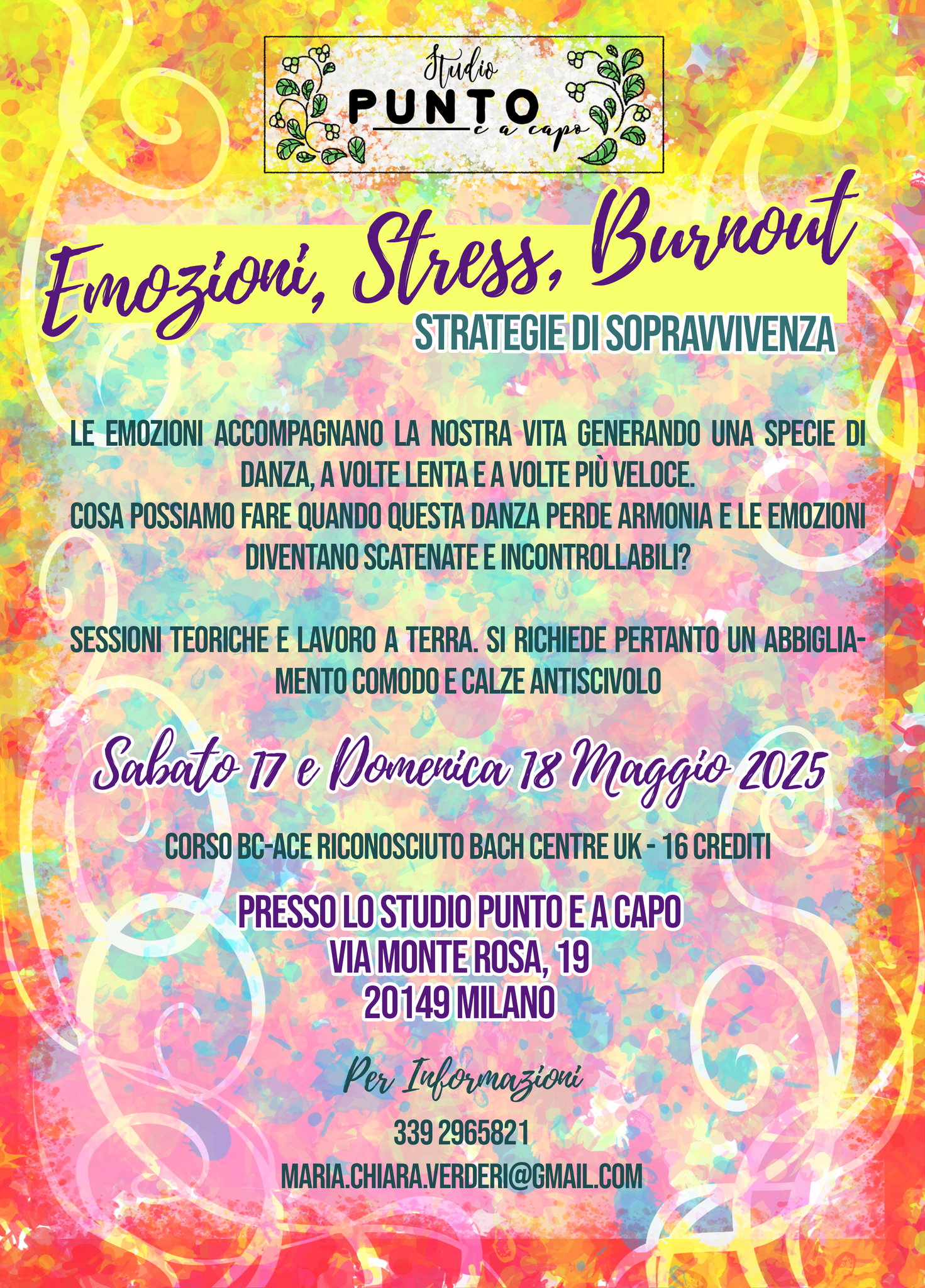 Milano, 17 e 18 Maggio 2025, Seminario BC ACE "Emozioni, Stress, Burnout - Strategie di sopravvivenza" con Maria Chiara Verderi