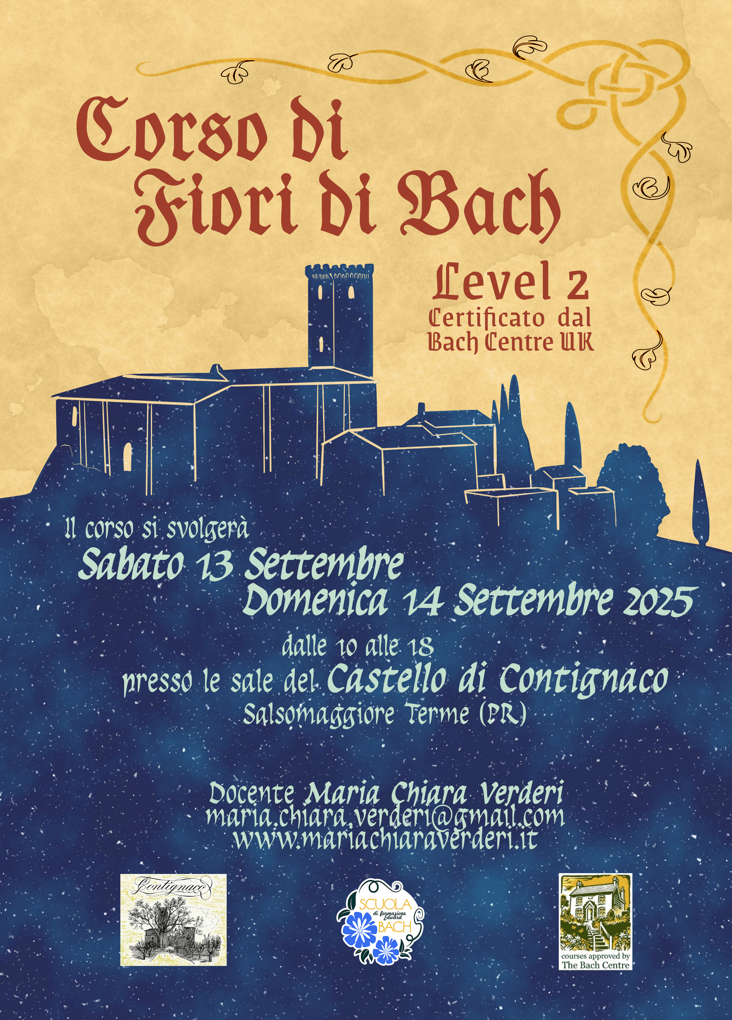 Castello di Contignaco (PR), 13 e 14 Settembre, Corso di Secondo Livello Fiori di Bach 