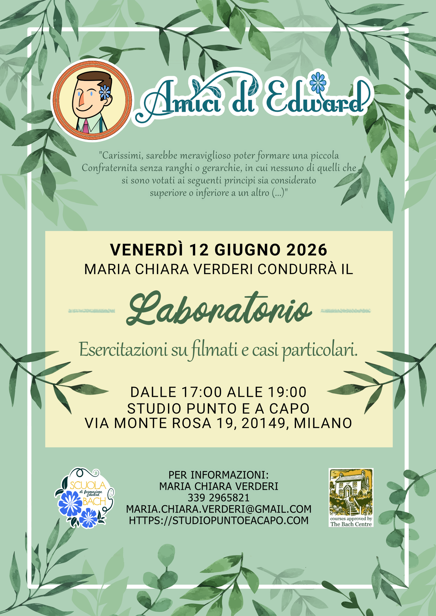 Milano, 12 Giugno 2026, modalità mista, per Gli Amici di Edward, incontro mensile dal titolo "Laboratorio" con Maria Chiara Verderi 