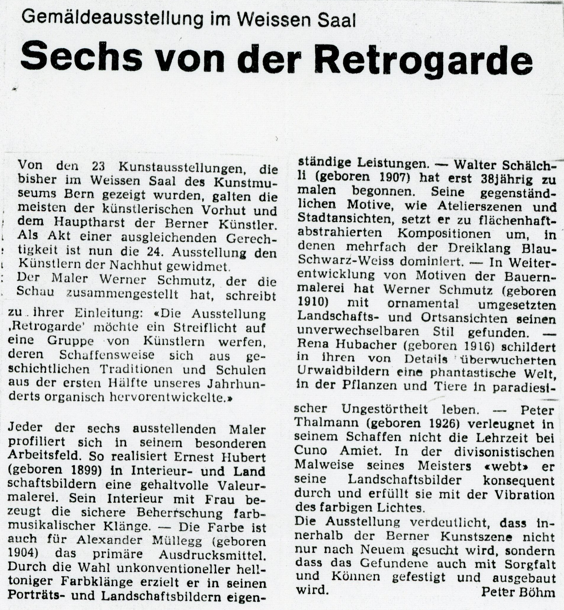 1977, Weisser Saaal Kunstmuseum Bern: Zeitungsbericht