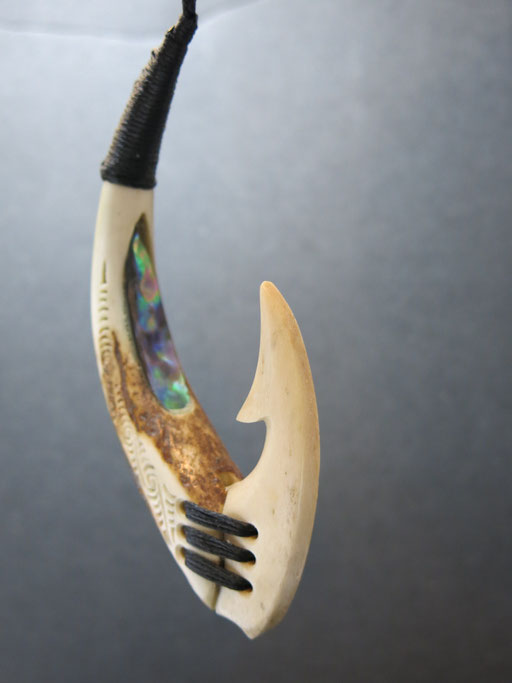 #18 Hei Matau / Whale Bone+Deer Antler+Paua Shell