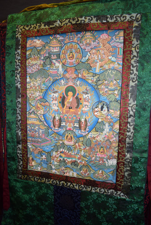 Das Reich des Amitabhabuddhas mit feiner 24K Goldminiaturmalerei, 120x83cm 