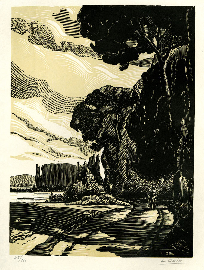 Bords du Rhône, bois en 3 couleurs, 30,6 x 22, 1938.
