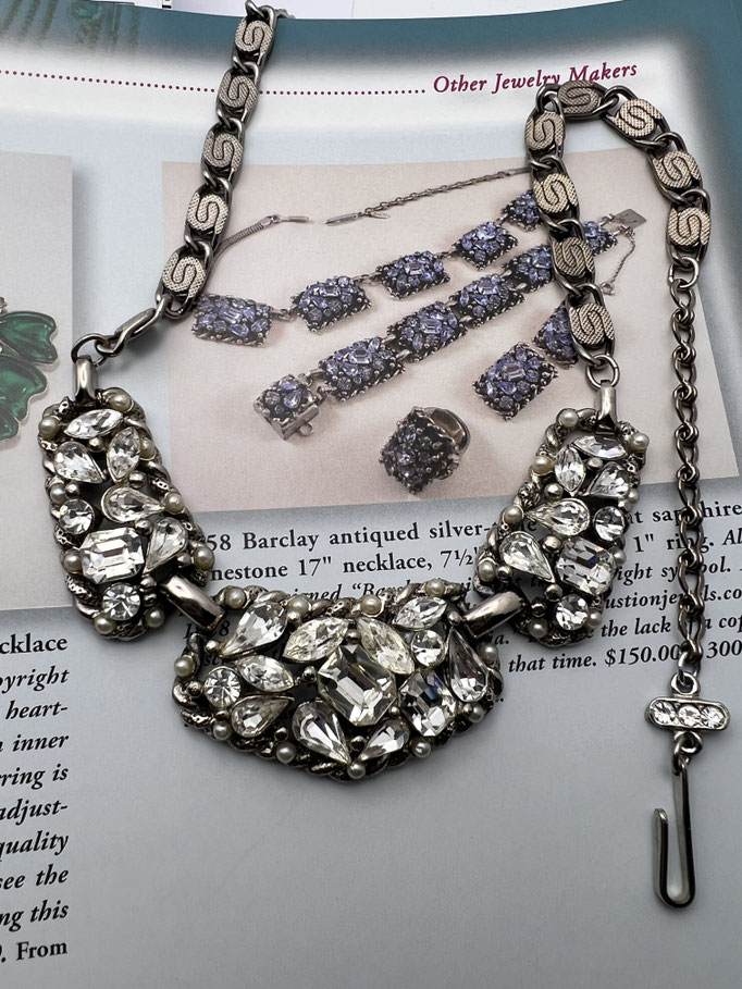 Vintage c1950/60 Barclay  clear Rhinestone antiqued silver tone Necklace with elaborate  centerpiece --Art.599/7