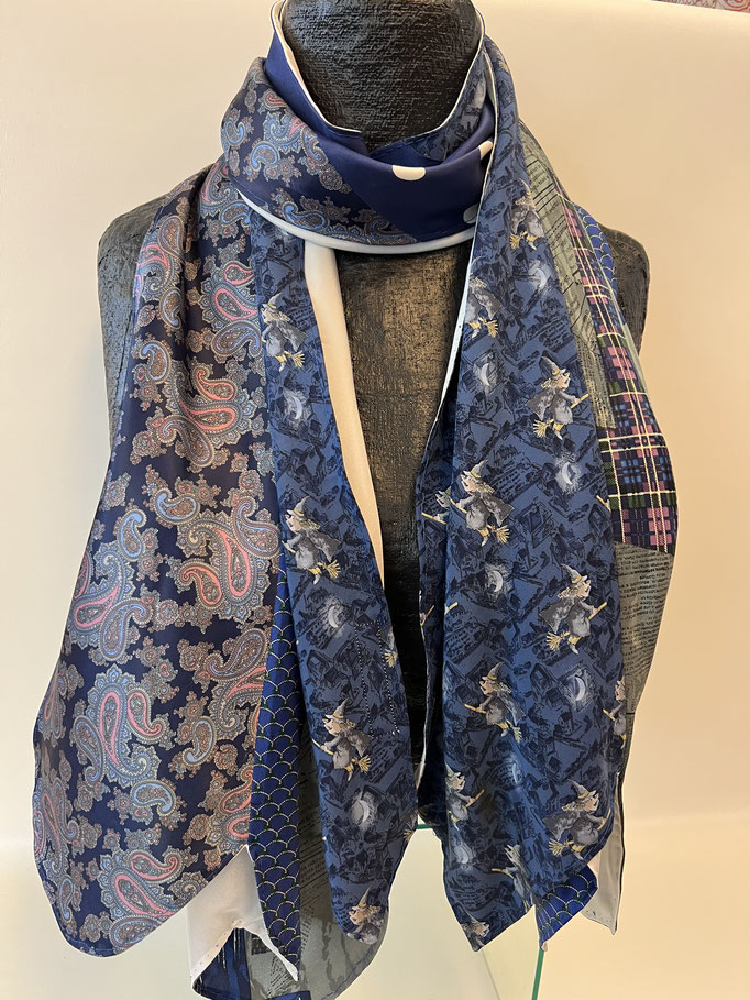 Krawattenschal aus Seidenkrawatten. Multicolor-Blautöne, Länge: 150 cm, Preis: Fr. 79.-