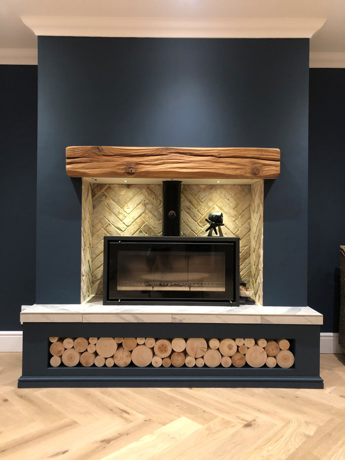 Knightsbridge Buff Multi fireplace chamber in Herringbone pattern