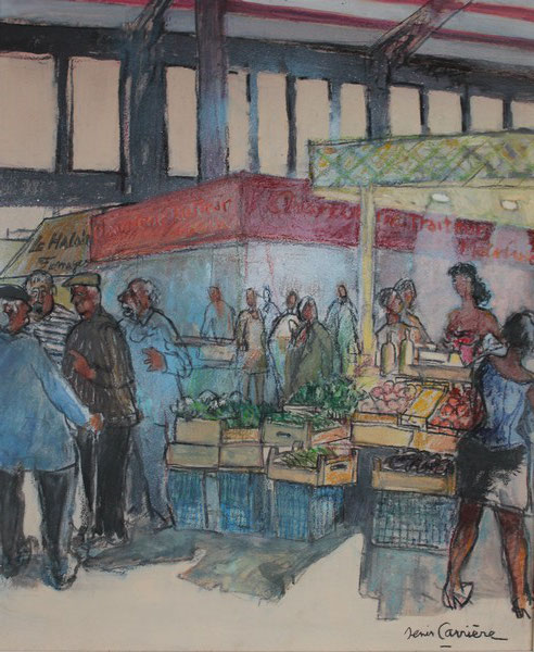 65-les Halles de Narbonne - les Papets, Technique mixte (fusain, pastel, huile), format 60 cm x 73 cm, prix : 850 €