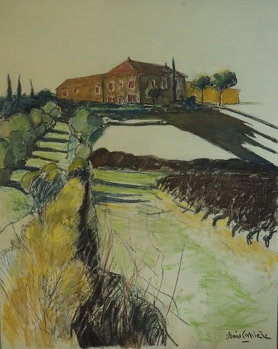 44-Domaine du Viala, technique mixte (fusain, pastel, huile) sur bois médium, format 65 cm x 81 cm, prix : 950 €