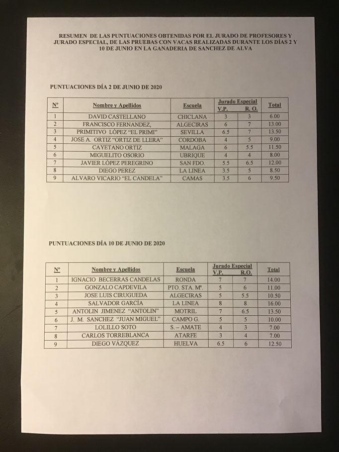 PUNTOS DE LOS ALUMNOS EN LOS TENTADEROS