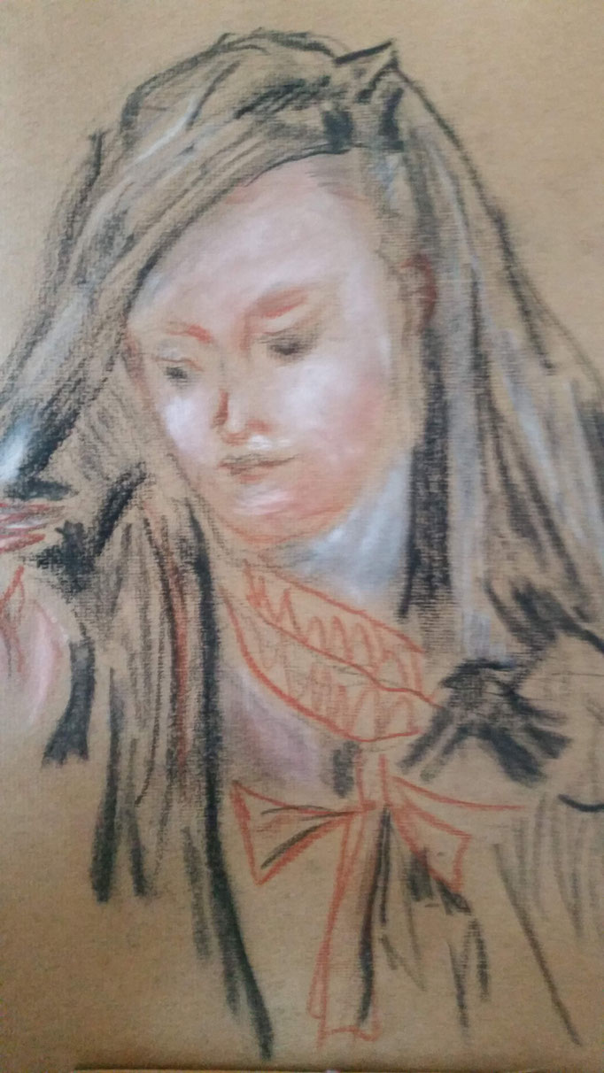 Bild 26, nach Watteau, A3, Rötel und Kohle