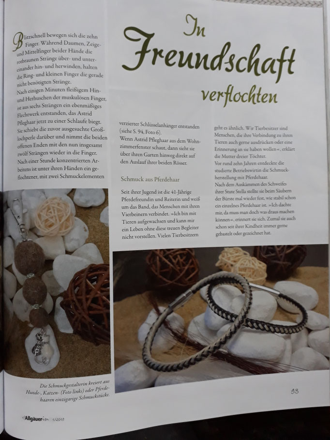 Tierische Kunstwerke mit Tierhaarschmuck in der Zeitschrift "Die Allgäuerin"