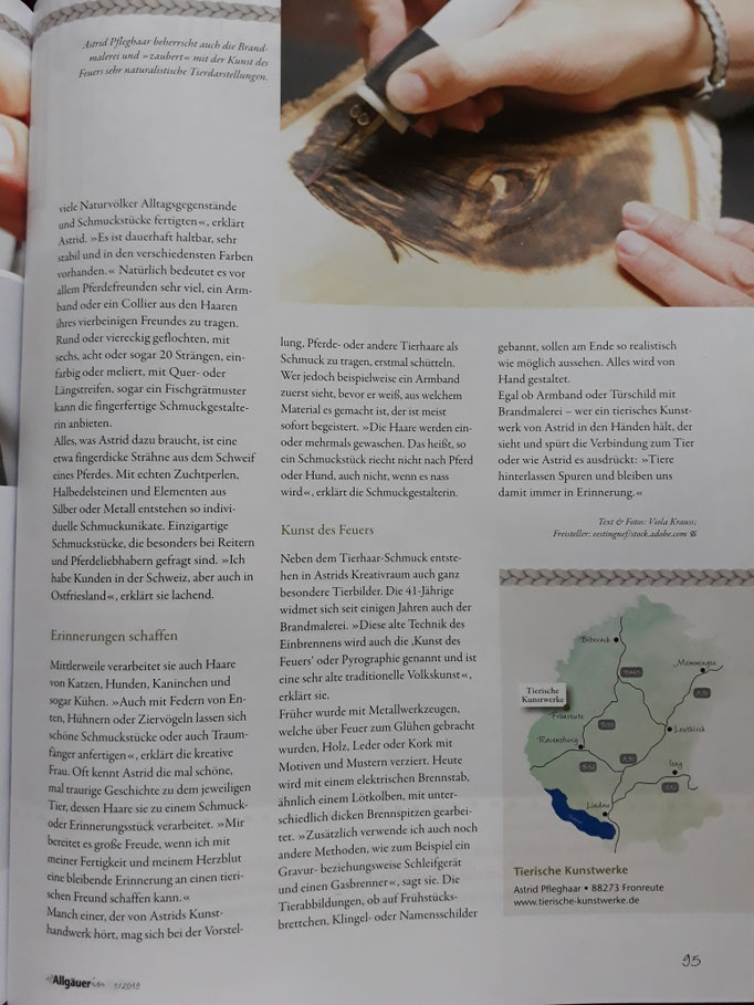 Tierische Kunstwerke veröffentlicht in Zeitschrift "Die Allgäuerin"