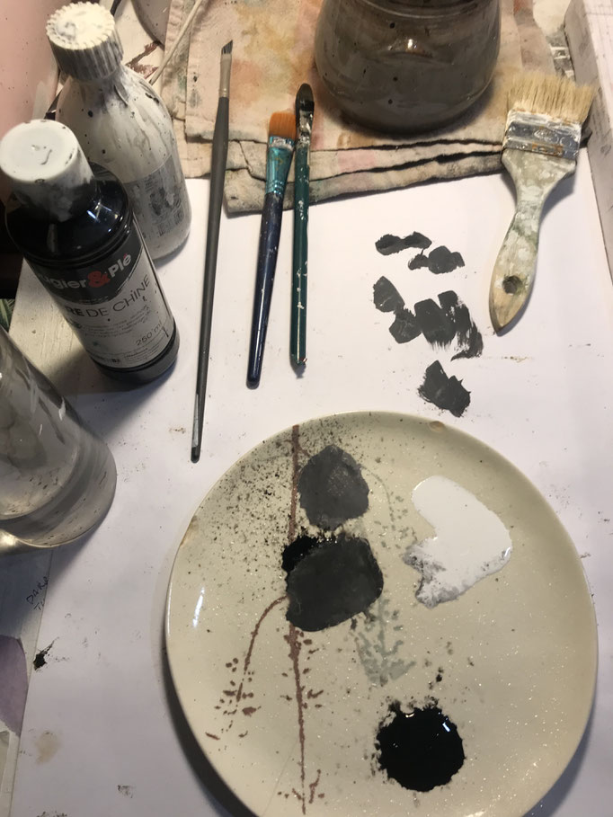 Tools of the trade, India and white ink.