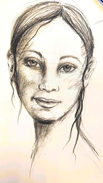 étude portrait fusain Joëlle Poret