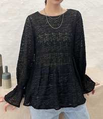 レースシャーリングトップス  フォーユー価格　2,680円(税込)  [BLACK]