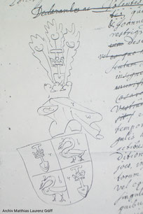 Reichsritterliches Wappen De Graeff als Abstammungen der Herren von Graben, kaiserliches Diplom zu Wien, 19. Juli 1677; Archiv Matthias Laurenz Gräff, Österreich