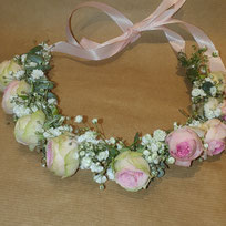 Kopfkranz Hochzeit Muemchen Sendling Blumenhuette rosa Rosen