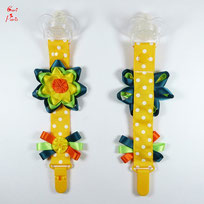 Baby pacifier clip yellow large ribbon flower