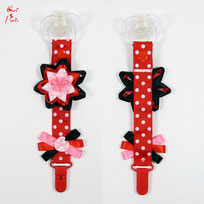 Baby pacifier clip red large ribbon flower