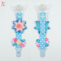 Baby pacifier clip blue large ribbon flower