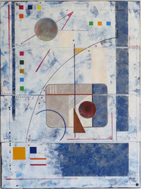 daluz Composition géométrique abstraite aux formes colorées inspiration Kandinsky, Miró