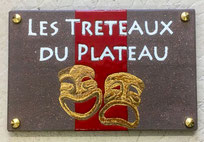 Enseigne en lave émaillée (masques or et bronze) pour association théâtre