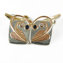 Heart Leaf Cufflinks - Bespoke Commission Family Gemstones and Gold