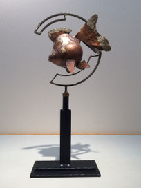 送料無料 鍛金作家 嵯峨卓作 フクロウ 高36cm （鍛金の仕事展