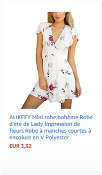 ALIKEEY Mini robe bohème Robe d'été de Lady Impression de fleurs Robe à manches courtes à encolure en V Polyester