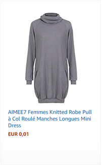 AIMEE7 Femmes Knitted Robe Pull à Col Roulé Manches Longues Mini Dress