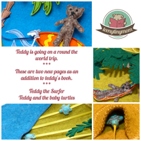 quiet book teddy on a round the world trip teddy the surfer and the baby turtles