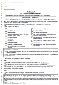 Vorlage Vollmacht zur Vertretung in Steuersachen, unter https://www.formulare-bfinv.de/ elektronisch ausfüllbar