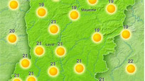 Grand beau temps sur la Mayenne : carte avec pictogrammes de soleil