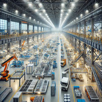 LED-Hallenstrahler in einer modernen Produktionshalle für Industrie & Gewerbe