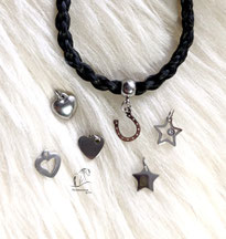 Pferdehaararmband mit Charm`s Hufeisen, Stern, Herz