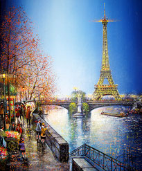 PBL-057 Paris, Pont de Grenelle et la Tour Eiffel © Guy DESSAPTル橋とエッフェル塔　油彩10号